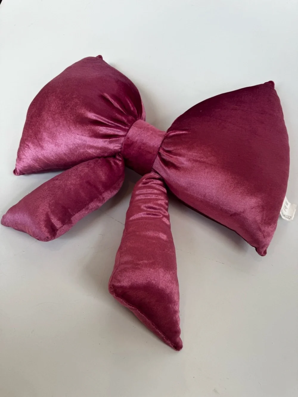 Oversized Viral Snuggle Buddy Velvet Pink Bow Pillow Decor approx 18”x19”